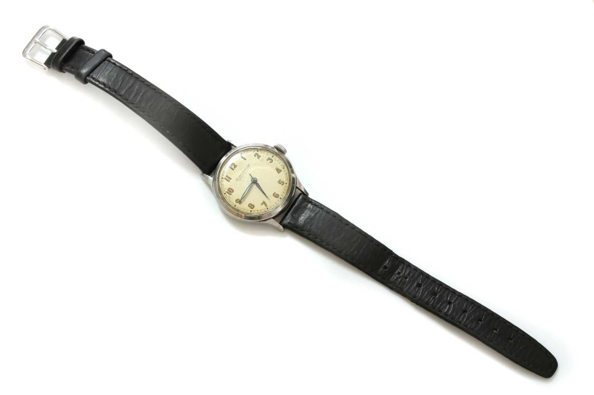 A gentlemen's stainless steel Jaeger-LeCoultre mechanical strap watch,