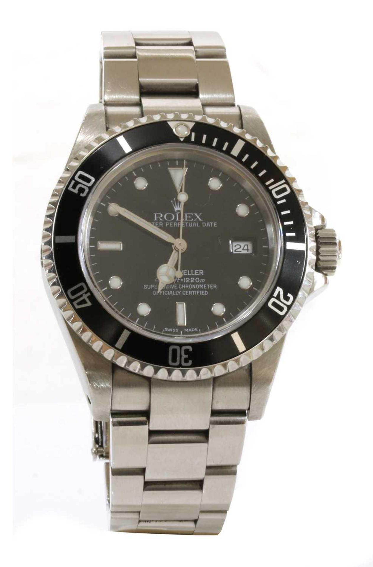 A gentlemen's stainless steel Rolex 'Oyster Perpetual Sea Dweller' automatic bracelet watch,