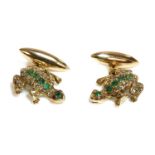 A pair of emerald and diamond chain-link frog cufflinks,