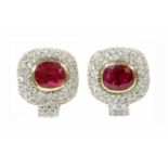 A pair of Italian two colour gold, ruby and diamond earrings,