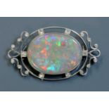 An Edwardian white gold opal and diamond brooch,