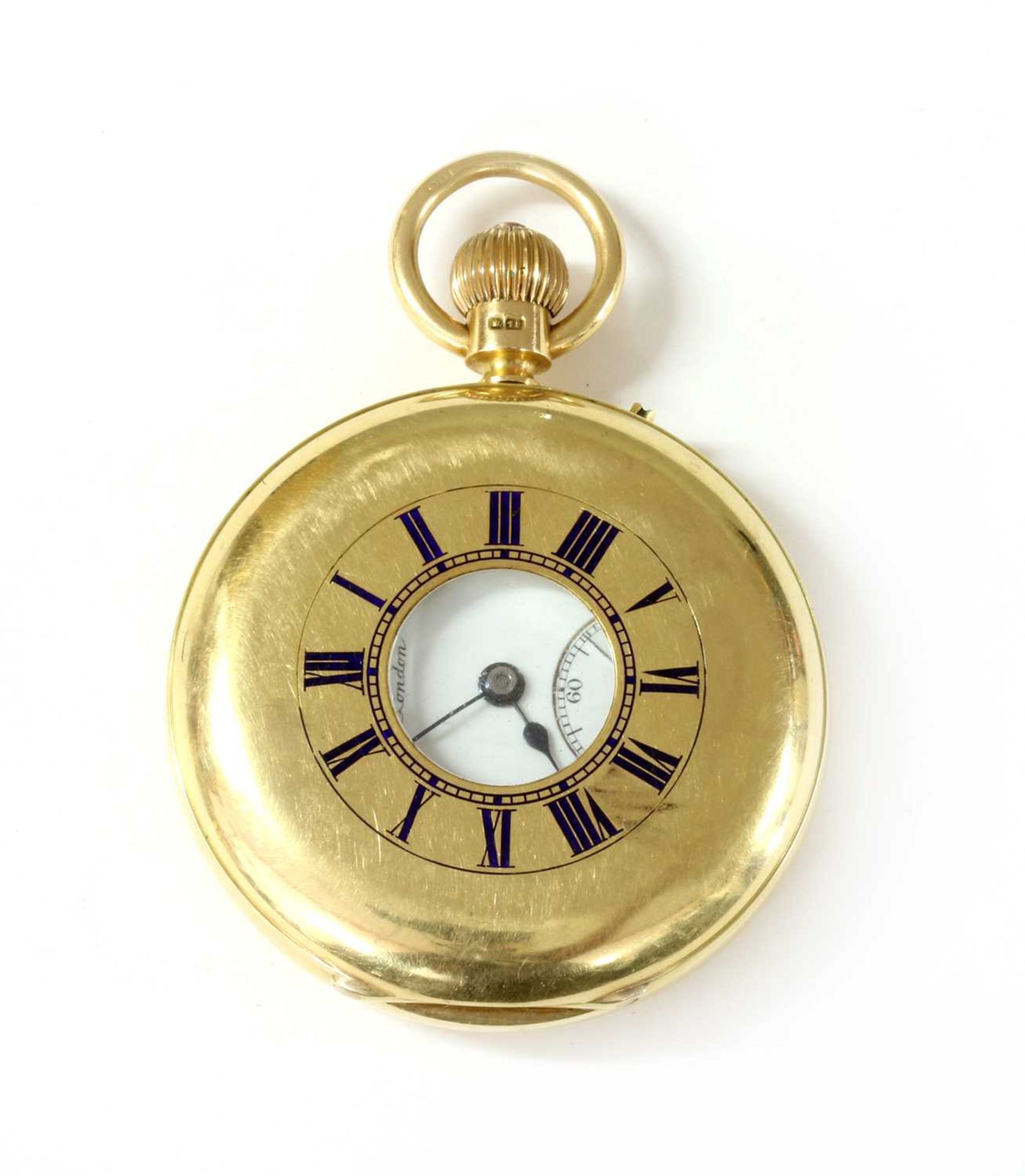 An 18ct gold half hunter side wide mechanical pocket watch by J W Benson, London,