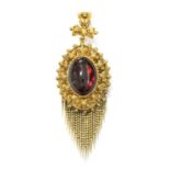 A Victorian garnet set fringe pendant/brooch, c.1860,