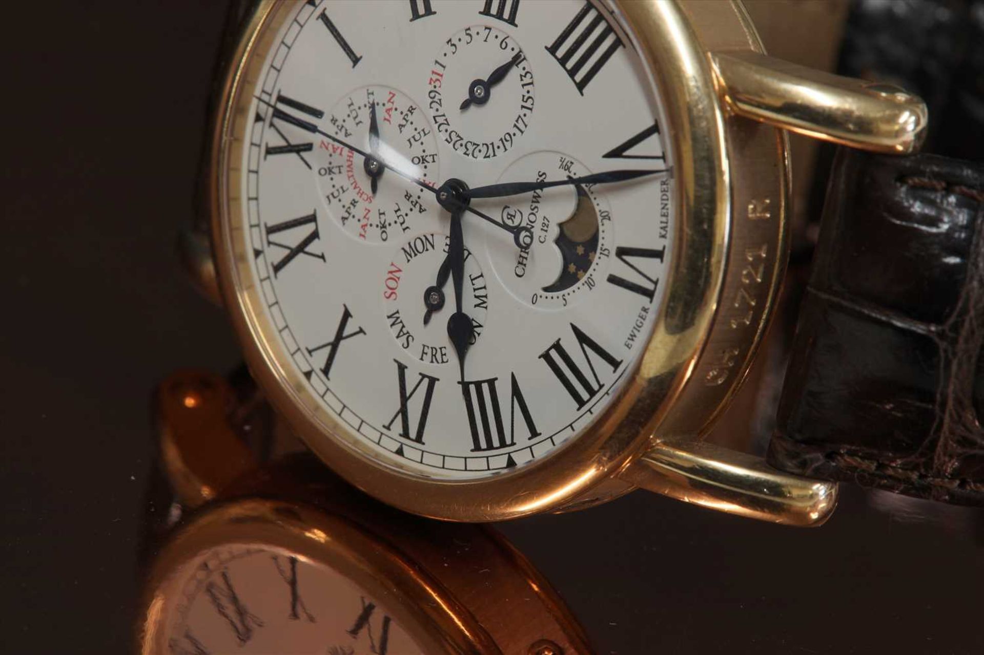 A gentlemen's 18ct rose gold Chronoswiss 'Sirius' perpetual calendar strap watch, - Image 3 of 4