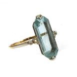 A Continental Art Deco aquamarine and diamond ring, c.1920,