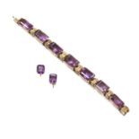 A rose gold amethyst bracelet and matched earring suite, c.1940,