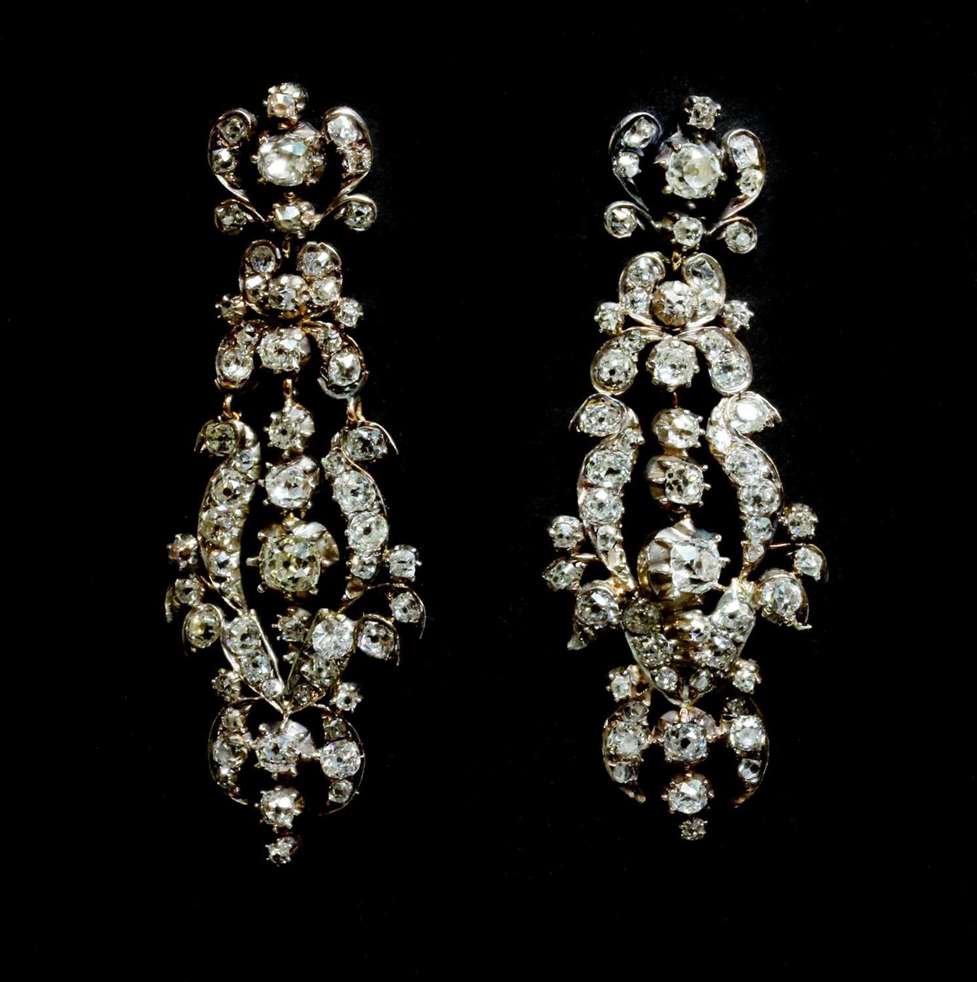A pair of late Georgian diamond set drop earrings, - Image 2 of 5