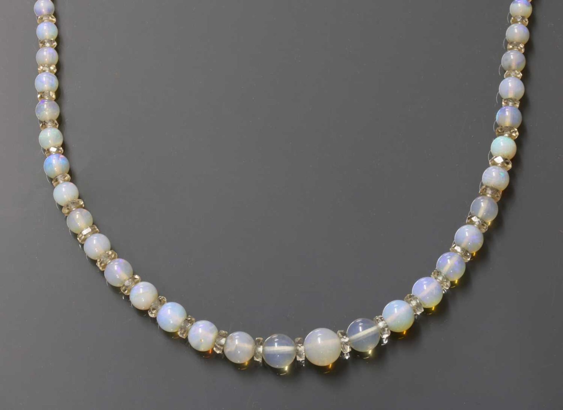 A single row graduated opal and glass bead necklace, - Image 2 of 3