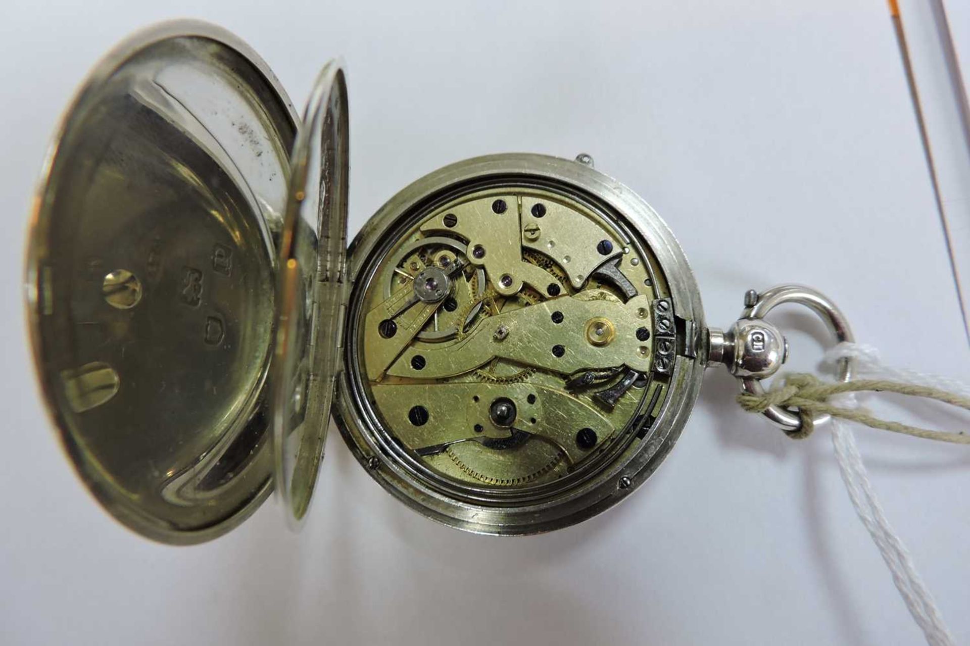 A sterling silver open-faced key wound repeater pocket watch, c.1910, - Image 4 of 4