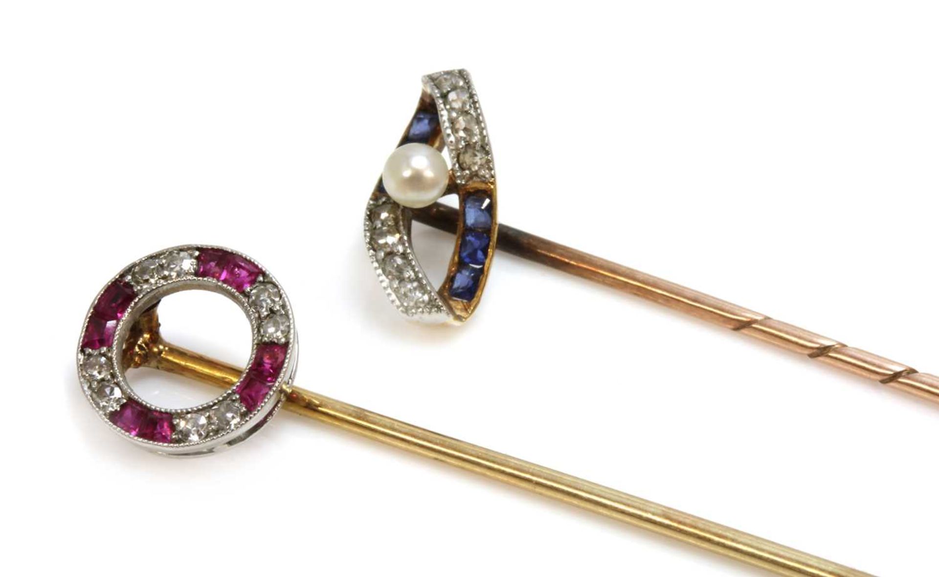 Three Art Deco diamond set stick pins, - Image 3 of 4