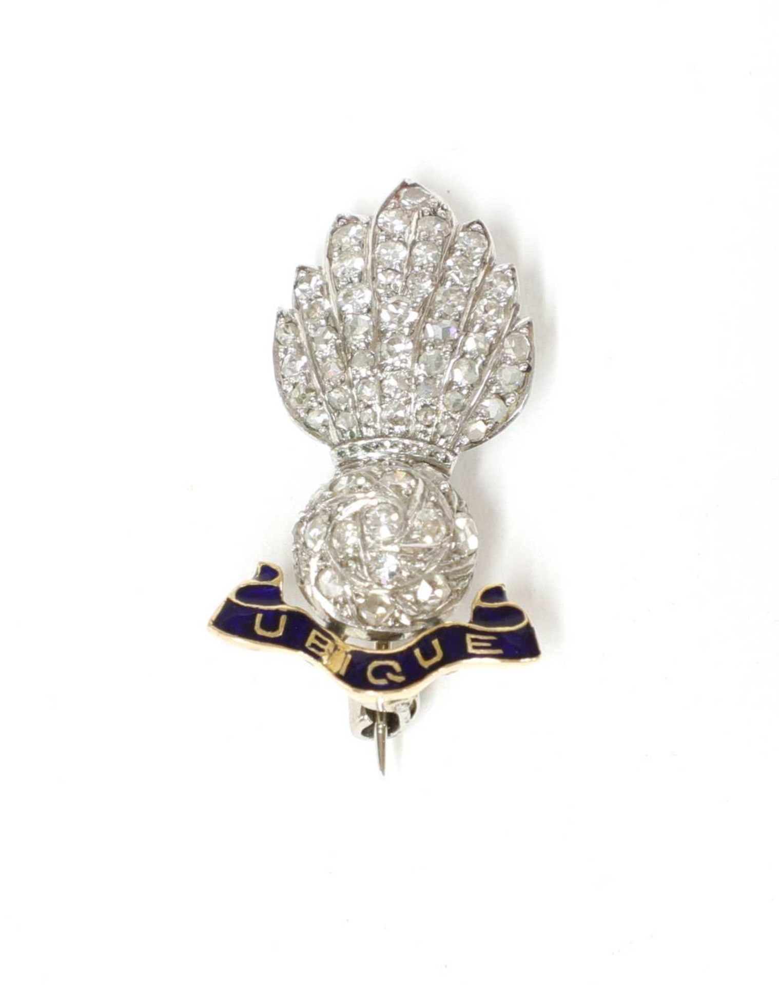 A gold and platinum, diamond and enamel Royal Artillery military sweetheart brooch,