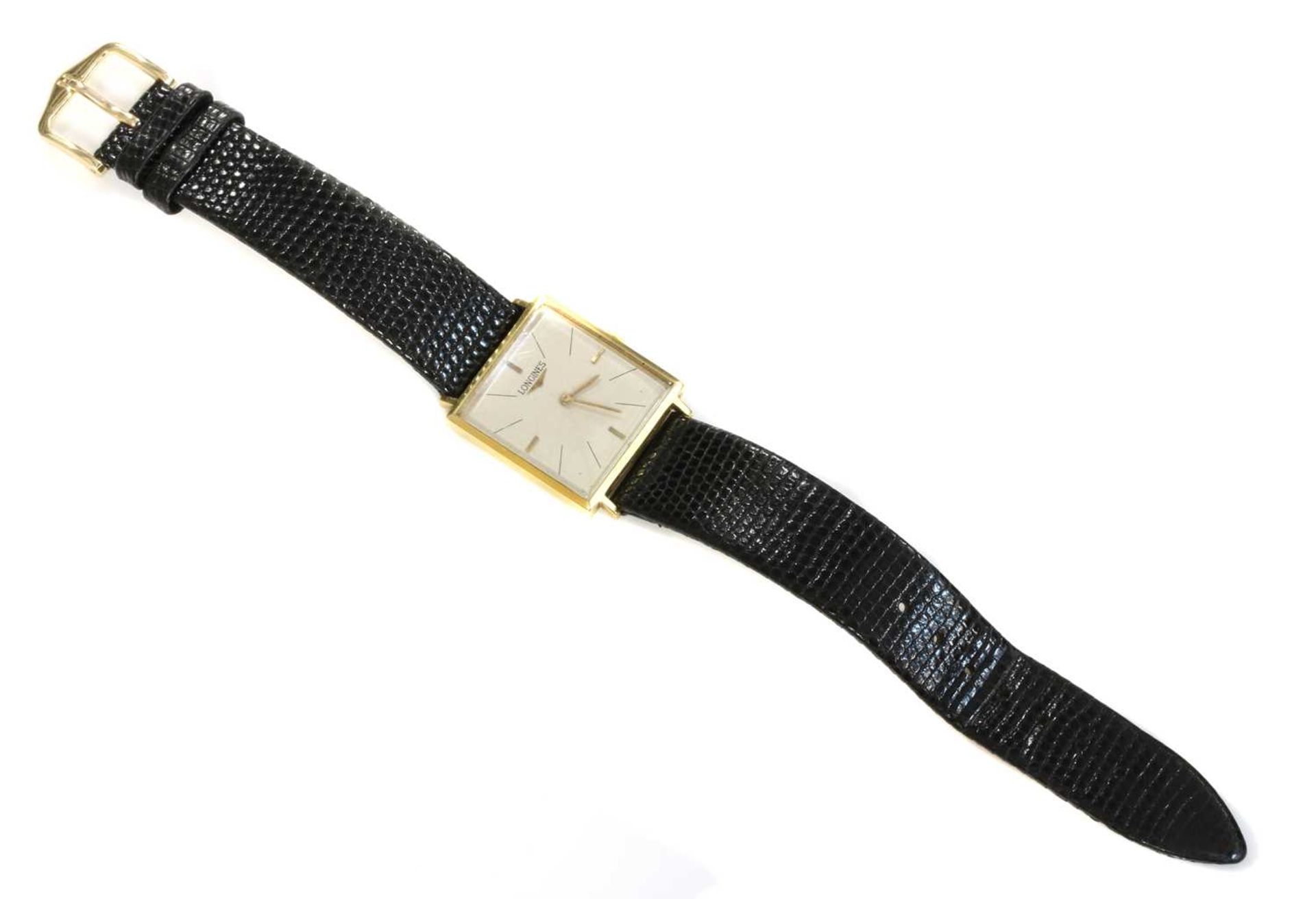 A gentlemen's 18ct gold Longines mechanical strap watch,