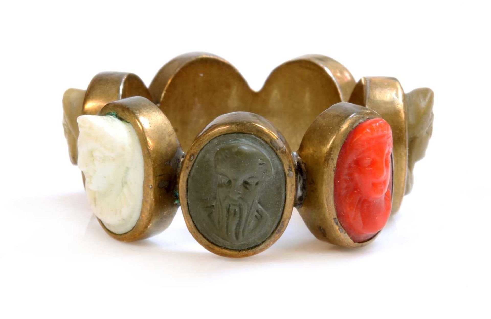 A late Georgian gilt metal specimen lava and coral cameo ring, - Image 4 of 5