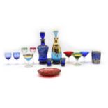 An antique Bohemian blue overlay glass,