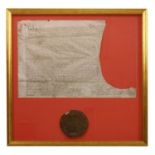 Large framed document with great seal intact,