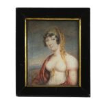 English School, early 19th century, Portrait miniature of a lady in a Turkish turban, watercolour
