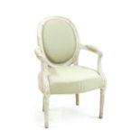 A George III style oval back painted salon chair,