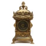 A large late 19th century gilt brass mantel clock