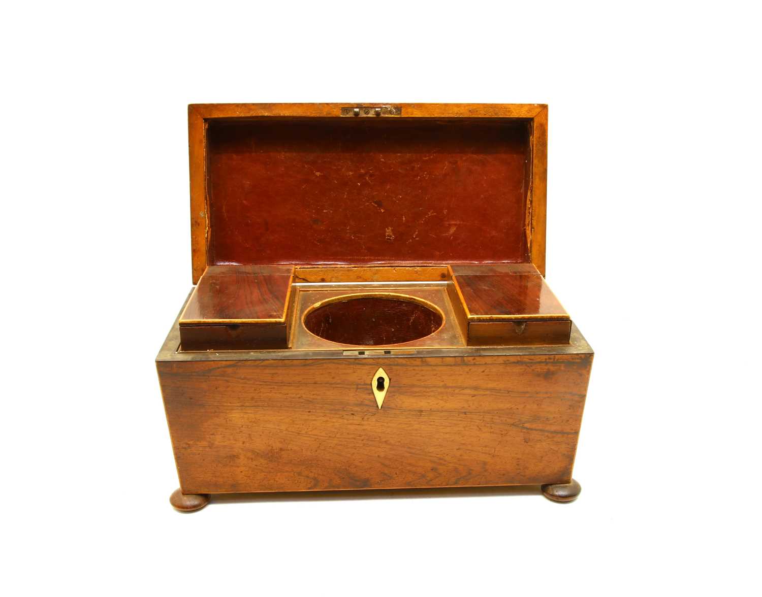 An early 19th Century rosewood large sarcophagus form tea caddy - Image 2 of 5