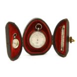 A silver mounted travelling barometer, compass and thermometer,