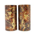 A pair of Japanese bamboo and imitation tortoiseshell lacquered cylinder vases or brush pots