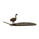 An Austrian cold painted bronze emu and feather pen tray