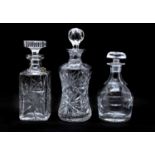 Three various cut glass decanters