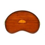 A late 19th century mahogany kidney shaped tea tray,