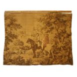 An early 20th century Flemish tapestry depicting huntsmen on horseback,