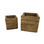 A woven rush square section log basket,
