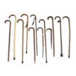 A collection of seven Edwardian and later silver mounted walking sticks,