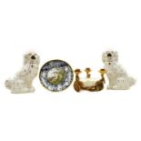 Ceramics, comprising: A Ginori cherub plate, a pair of Staffordshire dogs and an extraordinary Royal