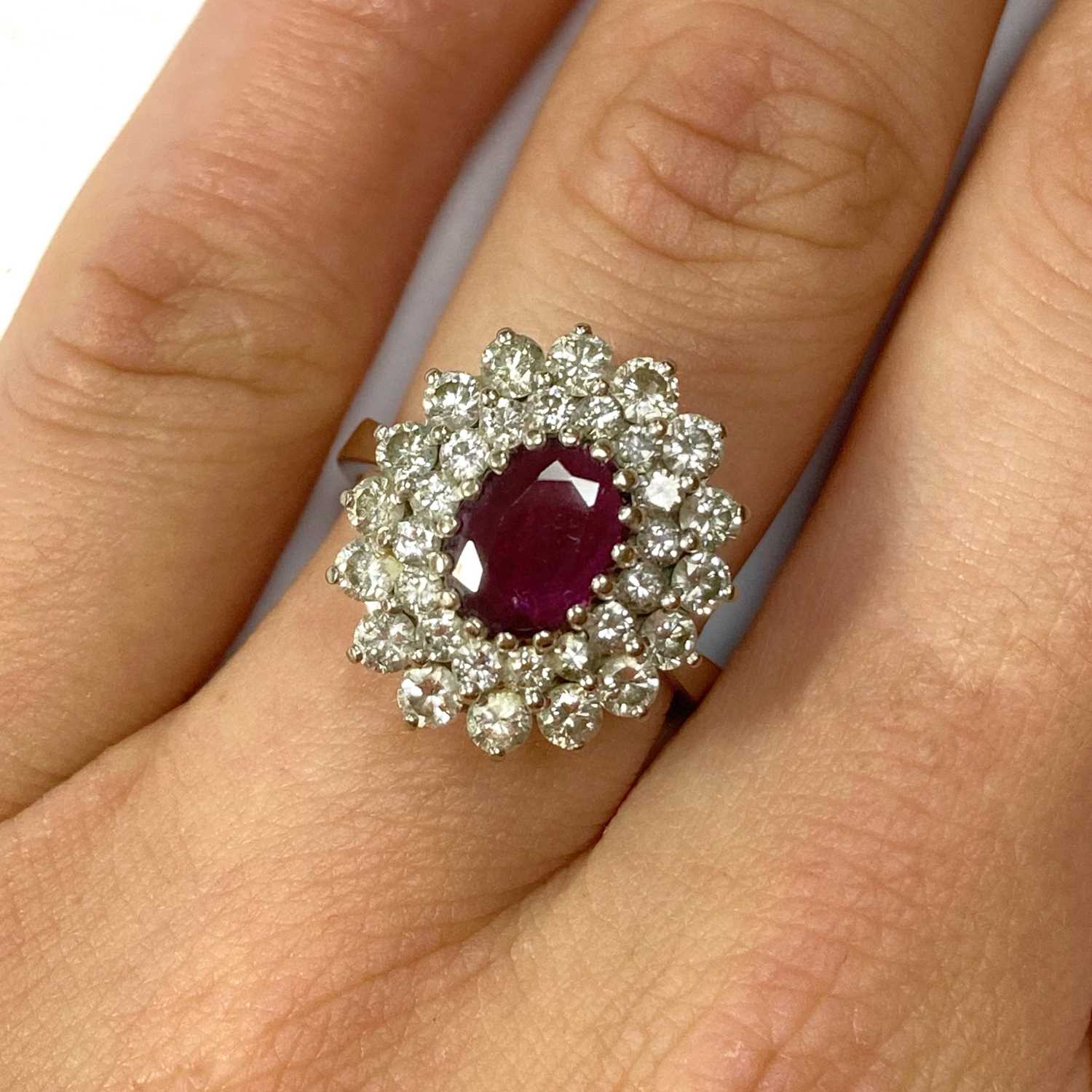 A white gold ruby and diamond cluster ring, - Image 4 of 4