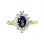 An 18ct gold sapphire and diamond cluster ring,