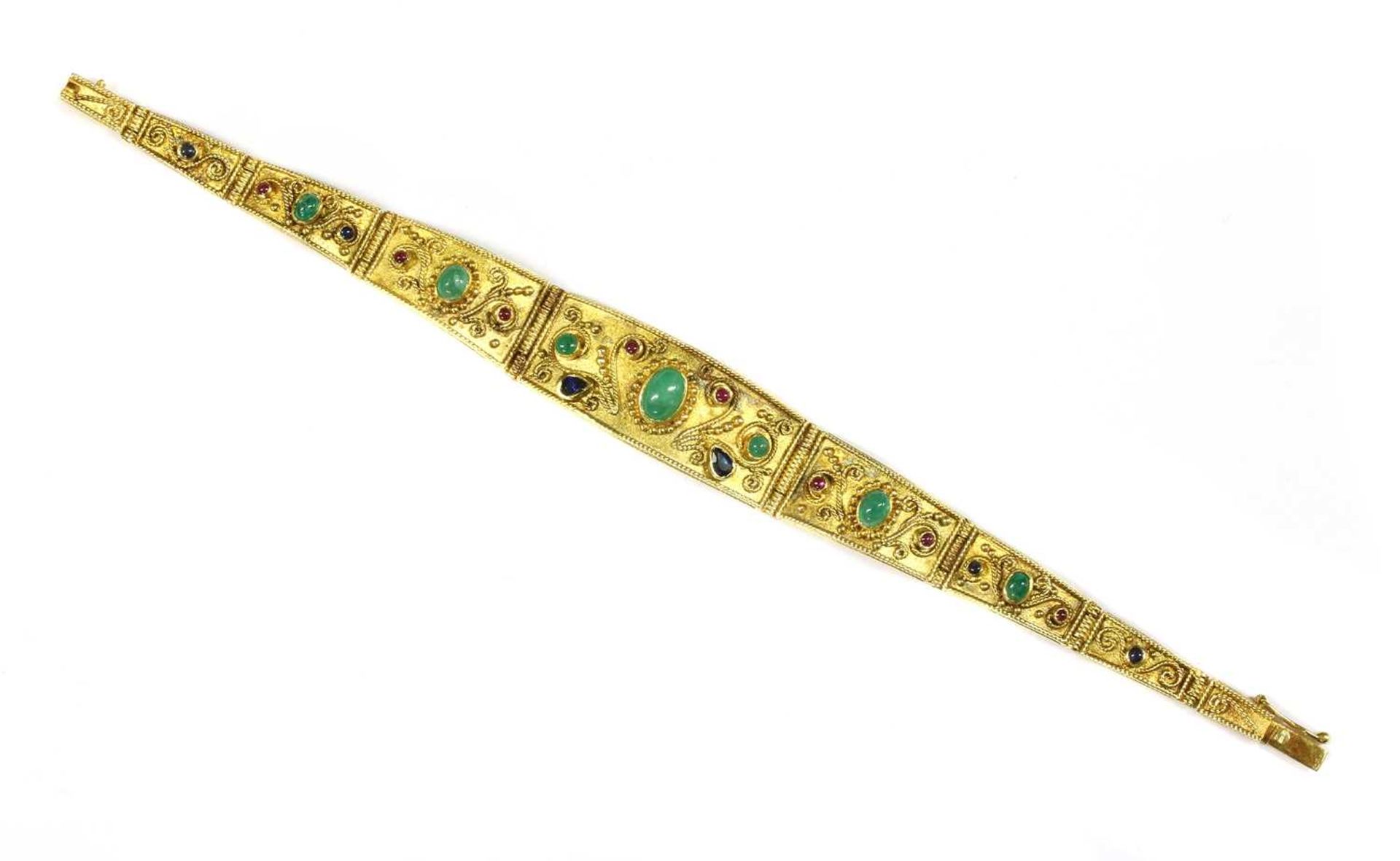 A gold emerald, sapphire and ruby bracelet, - Image 2 of 9