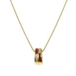 A gold ruby and diamond pendant,