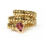 A Bulgari 18ct gold pink tourmaline tubogas ring,