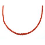 A single row graduated coral bead necklace,