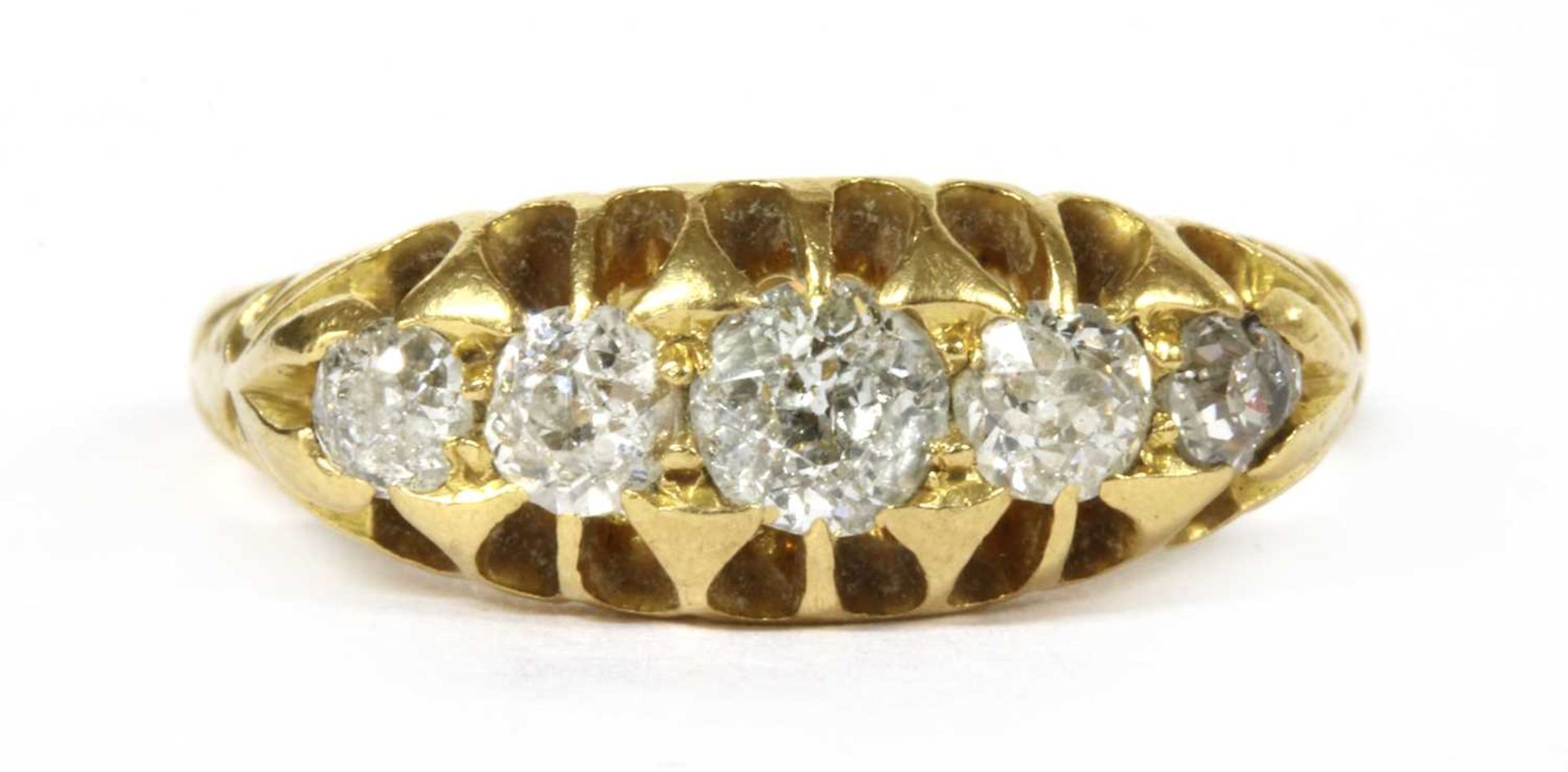 An Edwardian 18ct gold five stone diamond ring,