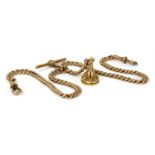 A 9ct gold curb link double albert chain,