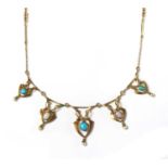 An Art Nouveau, gold, turquoise and opal necklace,