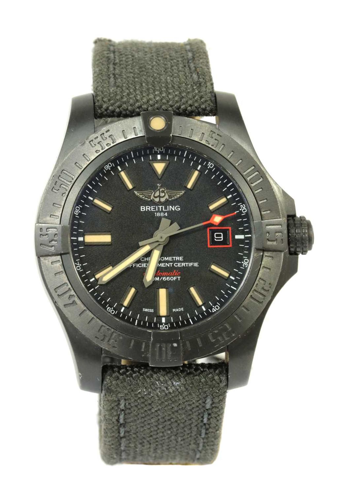 A gentlemen's titanium Breitling 'Avenger Blackbird 44' automatic strap watch, c.2017,