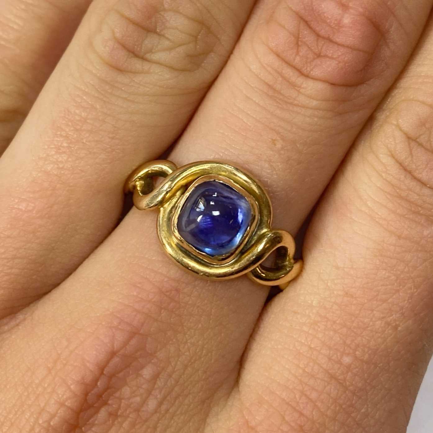 A gold single stone sapphire ring, - Image 4 of 4