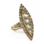 An early 20th century gold navette shaped diamond cluster ring,