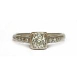 A white gold single stone diamond ring,