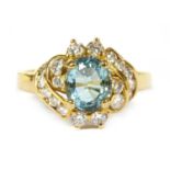 An aquamarine and diamond cluster ring,