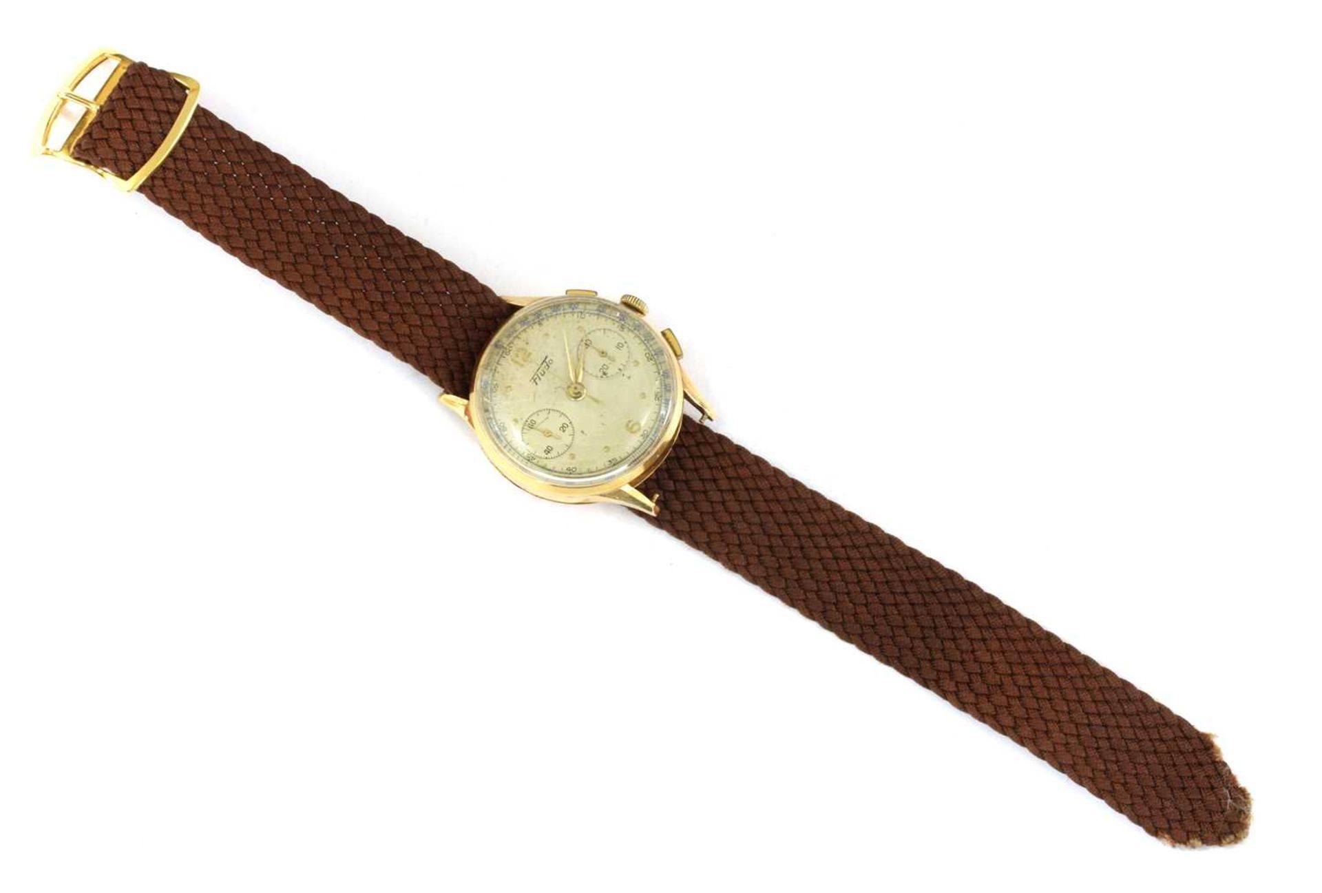 An 18ct gold Fludo mechanical chronograph strap watch, - Image 2 of 2