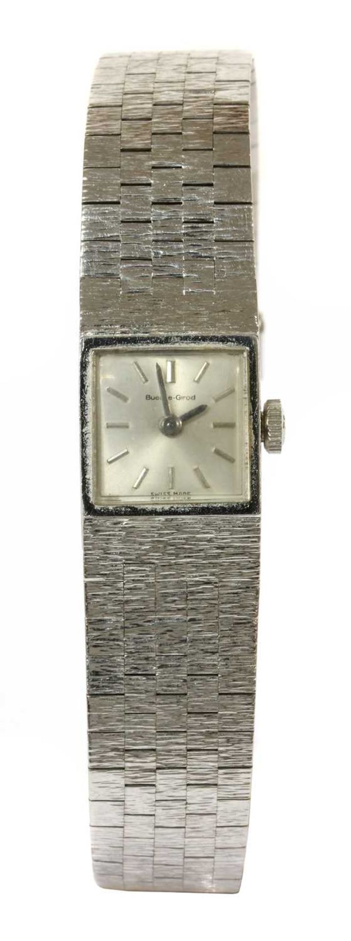 A ladies' 9ct white gold Bueche Girod mechanical bracelet watch, c.1970,