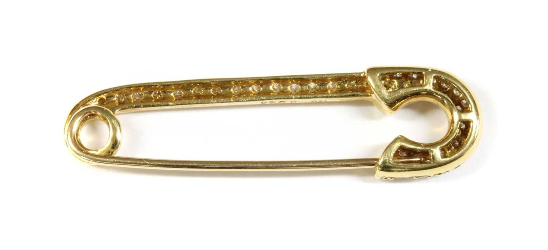 A gold, diamond set, safety pin-style brooch, - Image 2 of 2