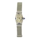 A French Art Deco white gold sapphire and diamond cocktail watch,
